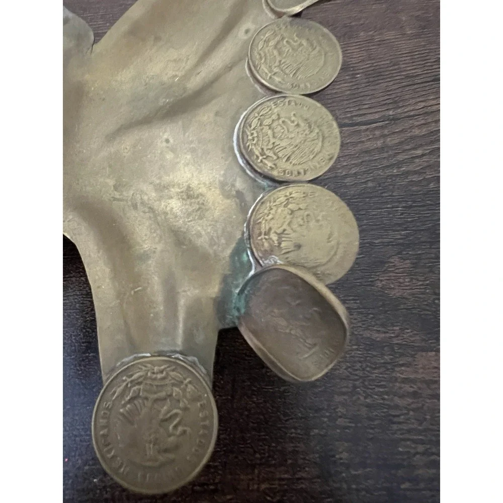 Vintage Brass Butterfly‎ Ashtray Mexican Coin Cigarette Rests 1960s 1970s